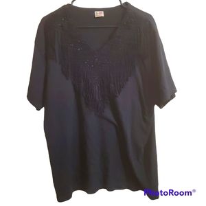 CACTUS CALIFORNIA Black fringe front blouse 👚 ♥️